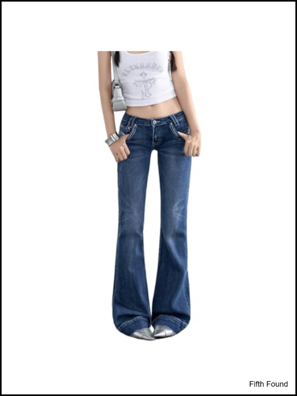 Women's Low Rise Flare Jeans Button Flap Pockets Stretch Denim Bootcut Pants